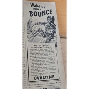 Vintage 1946 Ovaltine Print Ad Wake Up With A Bounce Mid Century Advertising Art